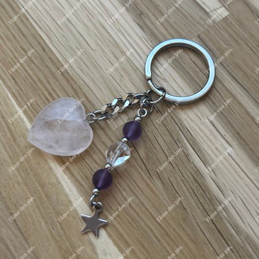 Porte-Clés Quartz rose & etoile